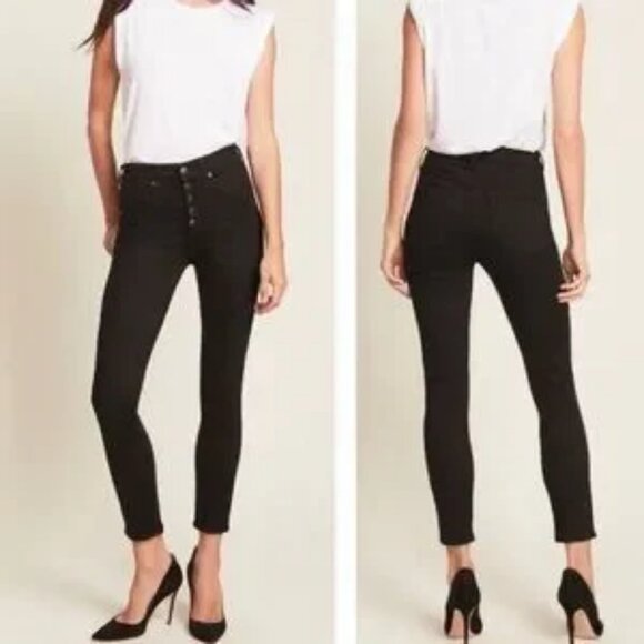 Womens Veronica Beard Black Wash Raven Button-Fly Closure 10" Skinny Jeans 24 - Picture 1 of 14